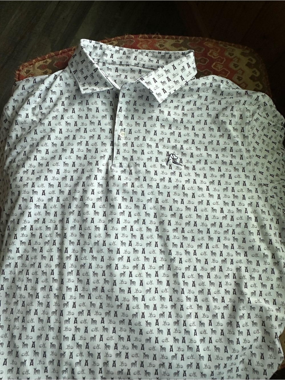 Rhoback White Polo with Small Navy and Red French Bulldogs